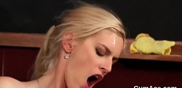  Sexy looker gets cumshot on her face swallowing all the love juice